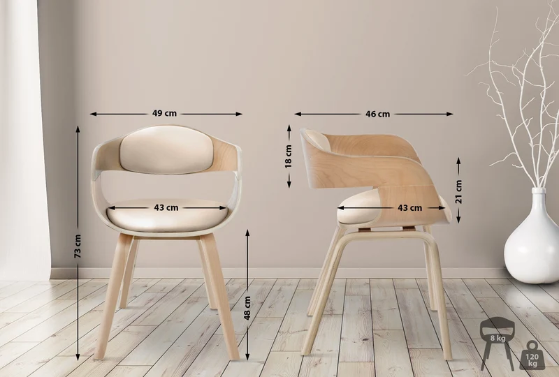 Lot de 2 chaises de salle à manger design retro en PVC crème et structure en bois clair 10_0001711