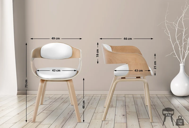 Lot de 2 chaises de salle à manger design retro en PVC blanc et structure en bois clair 10_0001710