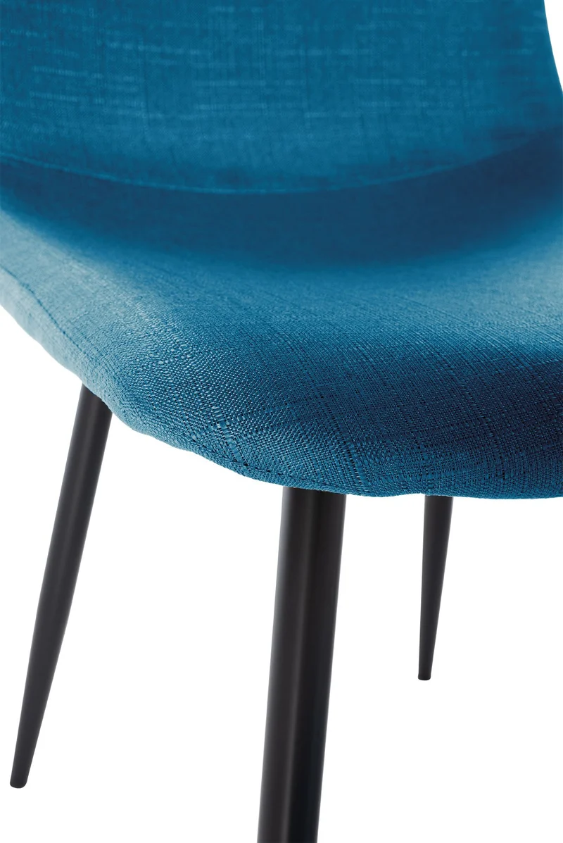 Lot de 4 chaises de salle à manger design simple avec pieds en métal noir et assise en tissu bleu 10_0001834