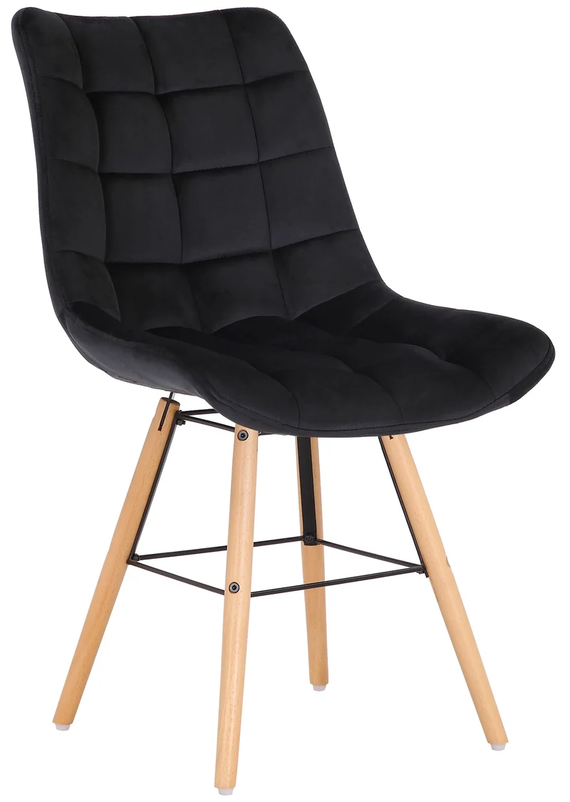 Lot de 2 chaises de salle à manger style scandinave couture carrée en velours noir et pieds en bois 10_0001738
