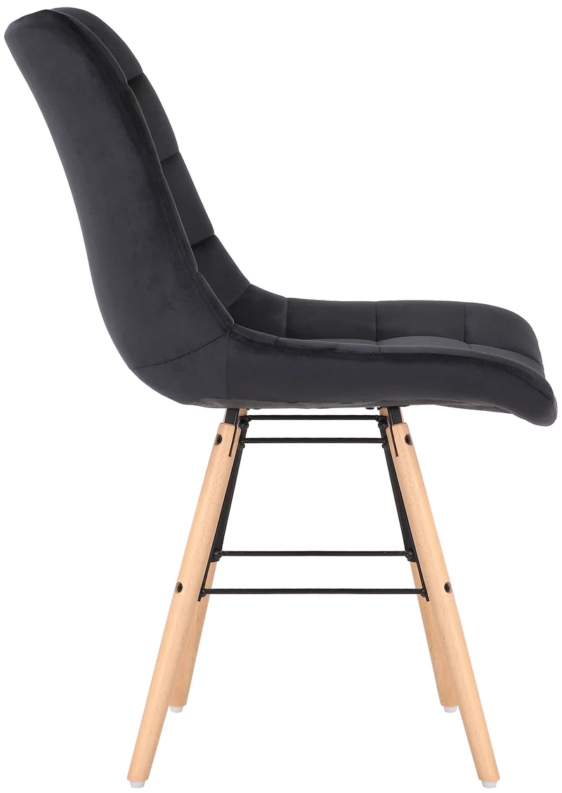Lot de 2 chaises de salle à manger style scandinave couture carrée en velours noir et pieds en bois 10_0001738