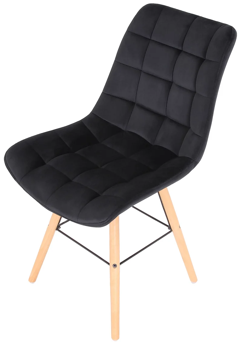 Lot de 2 chaises de salle à manger style scandinave couture carrée en velours noir et pieds en bois 10_0001738