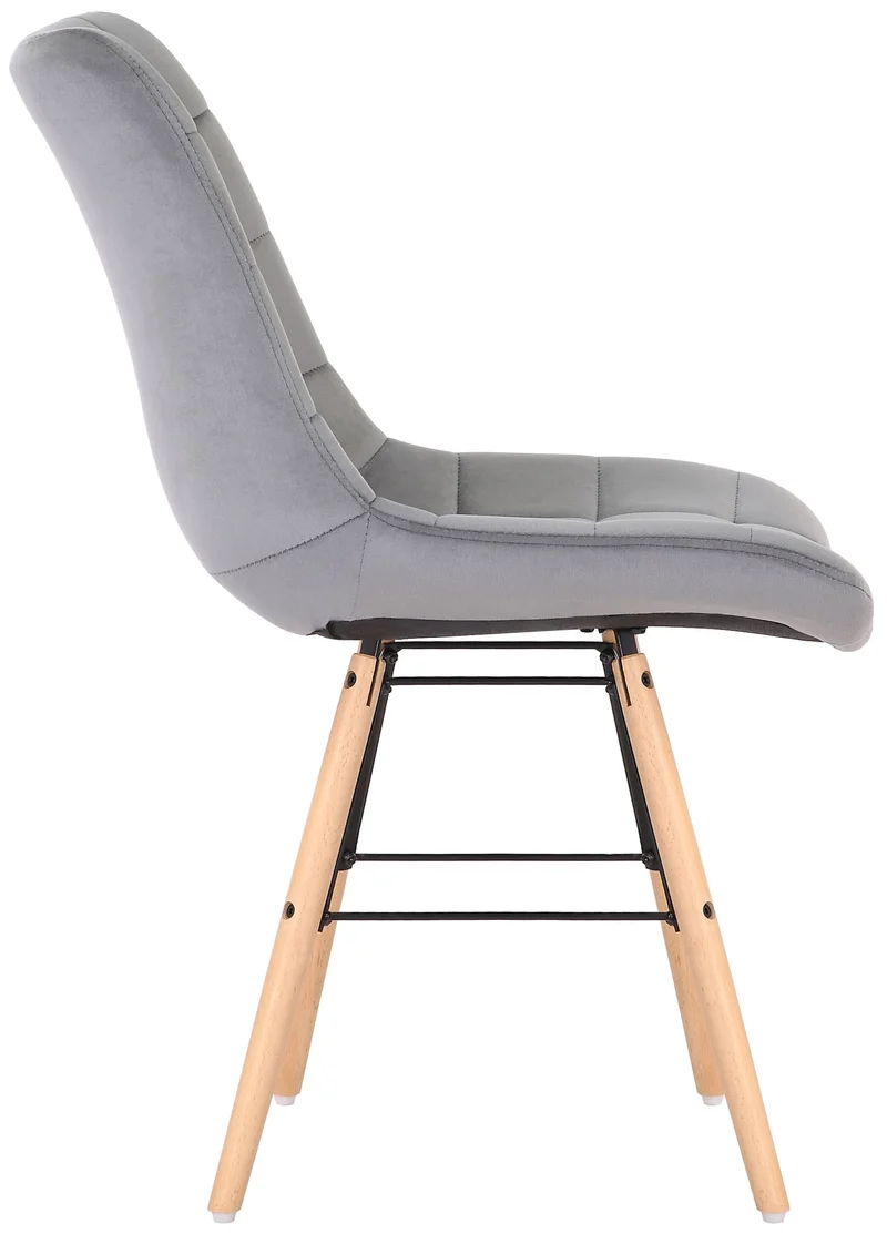 Lot de 2 chaises de salle à manger style scandinave couture carrée en velours gris et pieds en bois 10_0001737