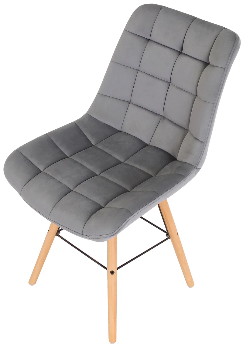 Lot de 2 chaises de salle à manger style scandinave couture carrée en velours gris et pieds en bois 10_0001737