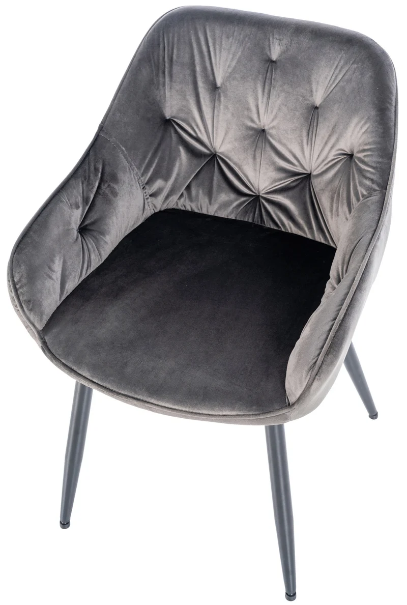 Lot de 2 chaises de salle à manger design et moderne assise en velours gris foncé et pieds en métal noir 10_0001605