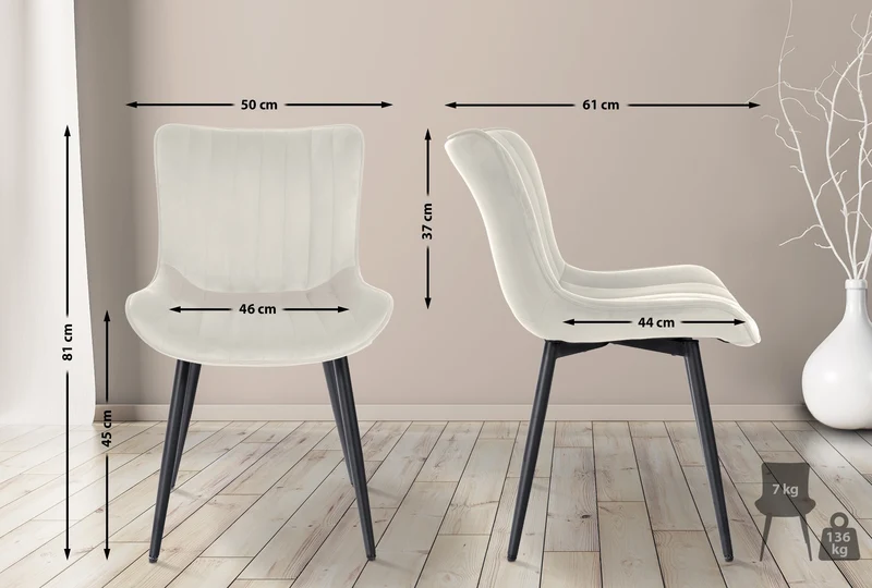 Lot de 2 chaises de salle à manger coutures décoratives verticales avec pieds en métal noir assise en PVC crème 10_0001734