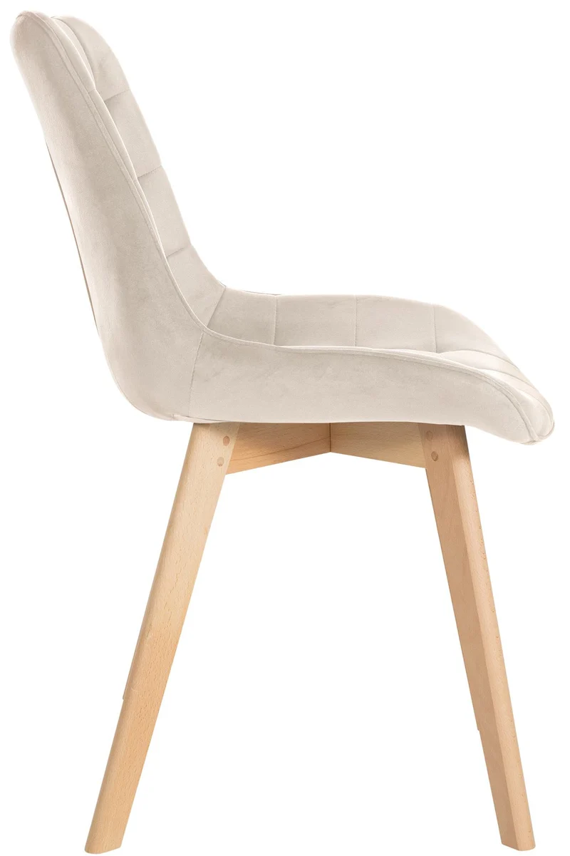 Lot de 2 chaises de salle à manger design scandinave coutures carrées en velours crème pieds en bois clair 10_0001684