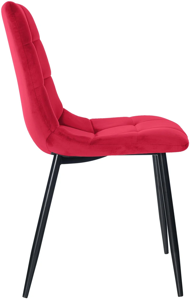 Lot de 2 chaises de salle à manger coutures décoratives en tissu velours rouge et pieds en métal noir 10_0001570