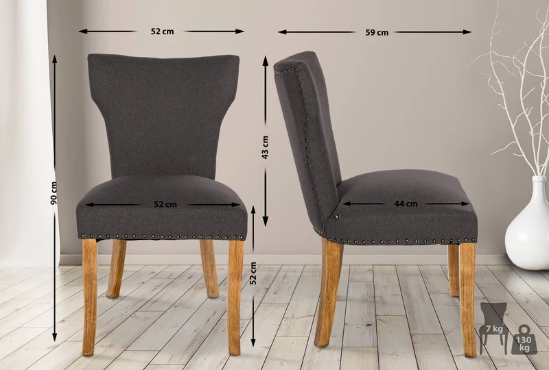 Set de 2 chaises de salle à manger boutons décoratifs en tissu couleur gris foncé et pieds en bois 10_0001591