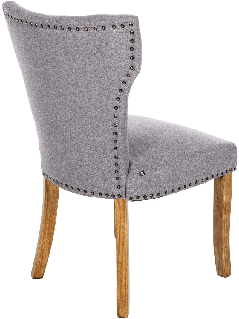Set de 2 chaises de salle à manger boutons décoratifs en tissu couleur gris et pieds en bois 10_0001592