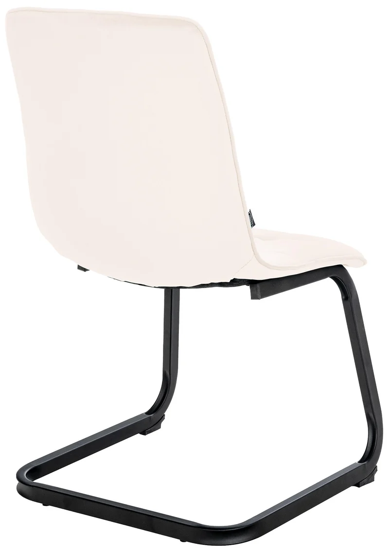 Set de 2 chaises de salle à manger coutures décoratives carrées en velours crème et pieds luge en métal noir 10_0001578