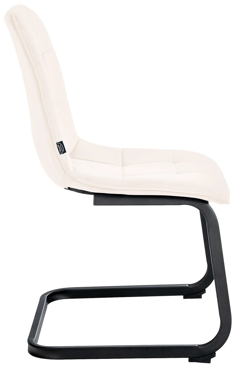 Set de 2 chaises de salle à manger coutures décoratives carrées en velours crème et pieds luge en métal noir 10_0001578