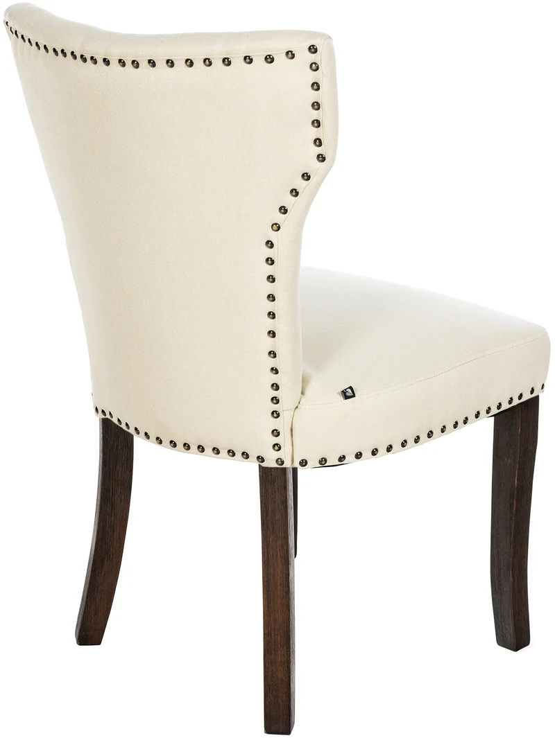 Lot de 2 chaises de salle à manger boutons décoratifs en tissu crème et pieds en bois marron foncé 10_0001589