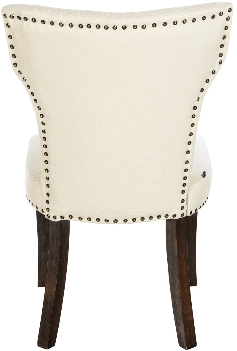 Lot de 2 chaises de salle à manger boutons décoratifs en tissu crème et pieds en bois marron foncé 10_0001589