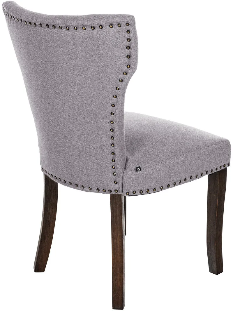 Lot de 2 chaises de salle à manger boutons décoratifs en tissu gris et pieds en bois marron foncé 10_0001587
