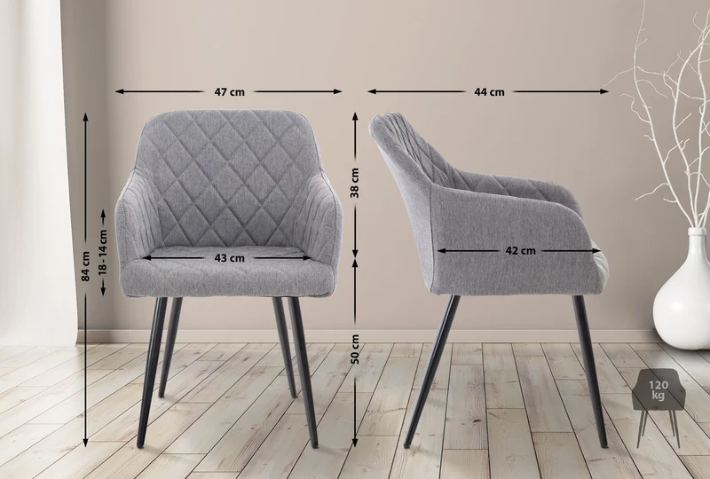 Lot de 2 chaises de salle à manger design retro coutures décoratives en losanges assise en tissu gris 10_0001565