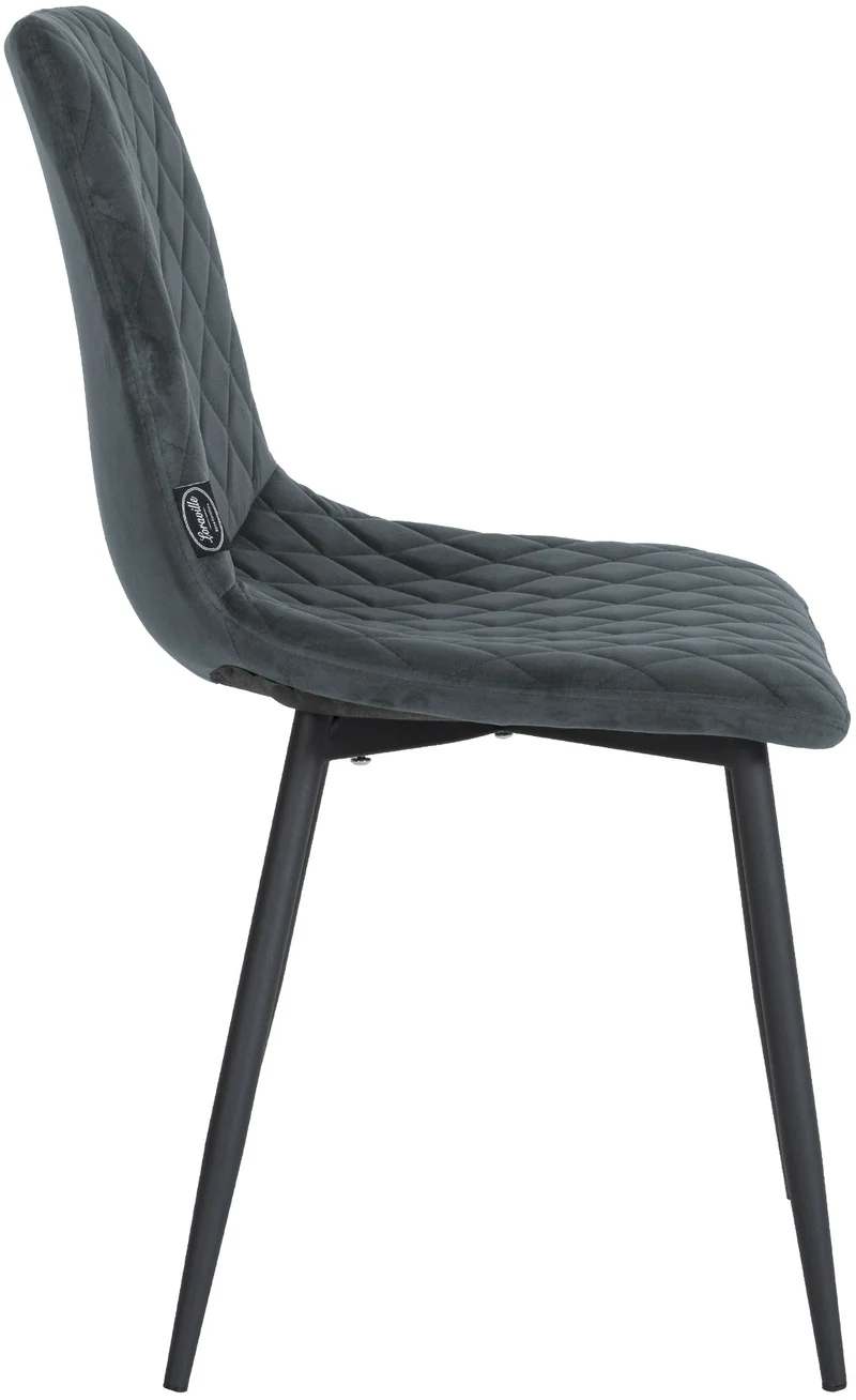 Chaise de salle à manger x1 coutures décoratives en losange assise en velours gris foncé et pieds métal noir 10_0001499