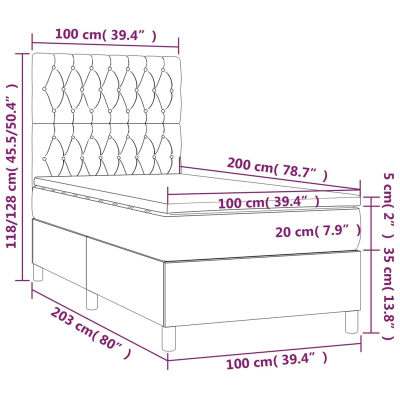 Cadre de lit LED avec sommier tête de lit matelas surmatelas 100x200 cm tissu gris clair TDL0207938