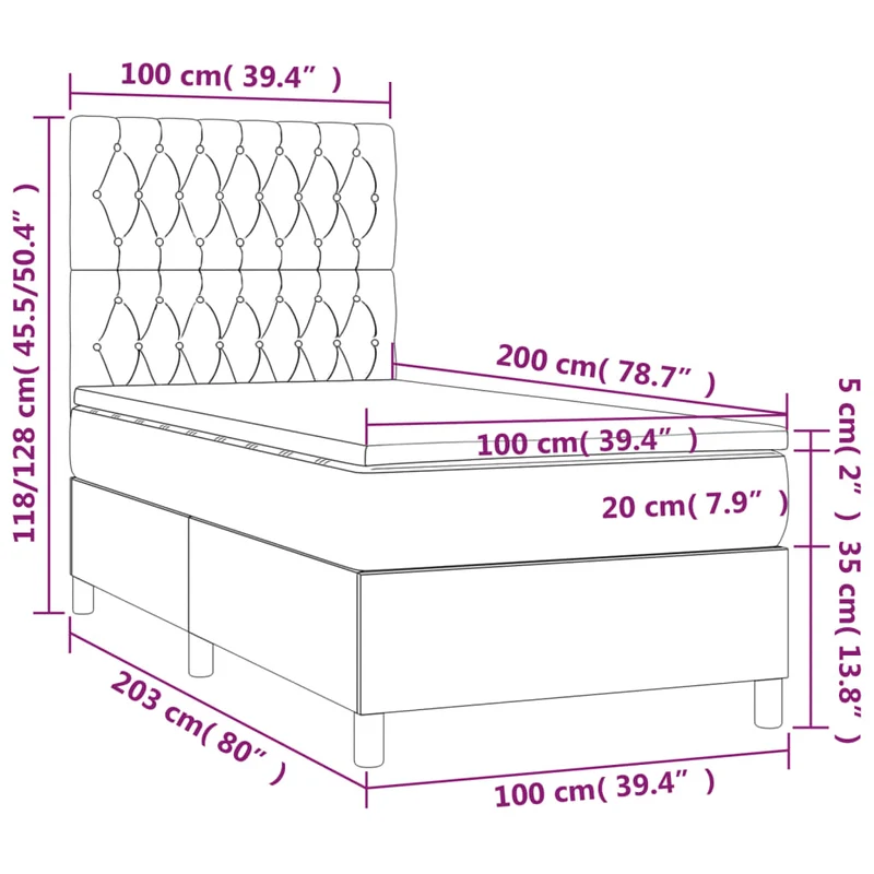 Cadre de lit LED avec sommier tête de lit matelas surmatelas 100x200 cm tissu gris clair TDL0207924