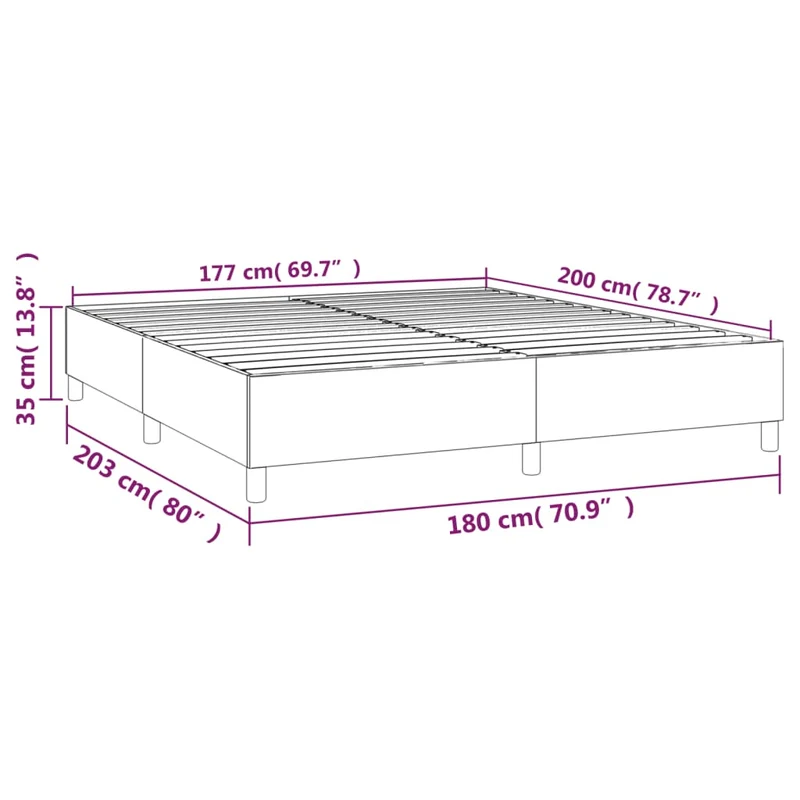 Sommier à lattes sur pieds cadre de lit 180x200 cm tissu velours gris clair TDL0207177