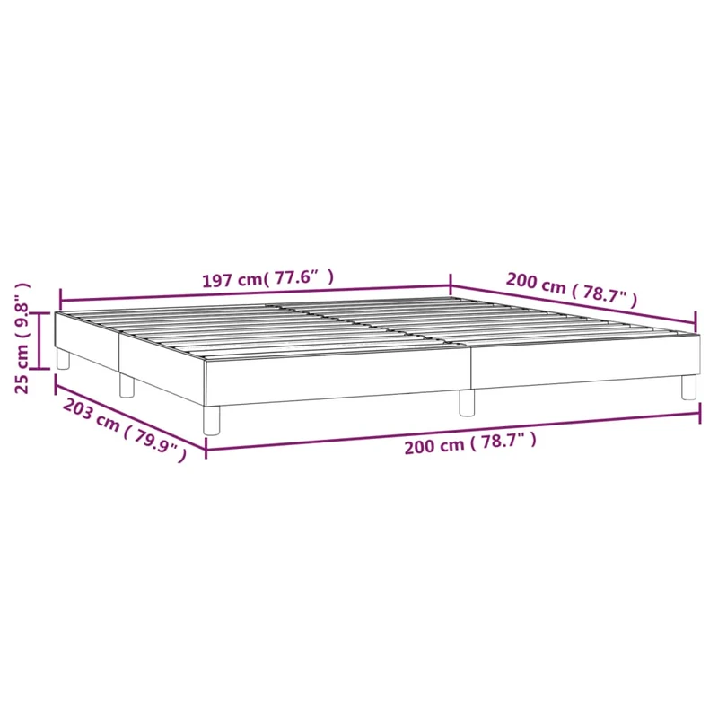 Sommier à lattes sur pieds cadre de lit 200x200 cm tissu velours rose TDL0206952