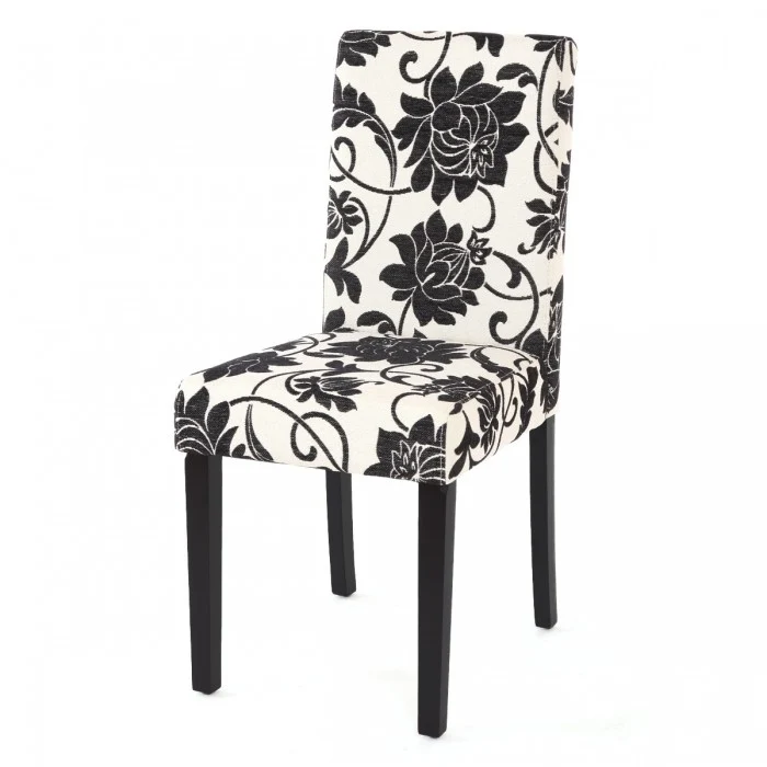 Lot de 2 chaises de salle à manger en tissu imprimé blanc&noir pieds foncés CDS04022