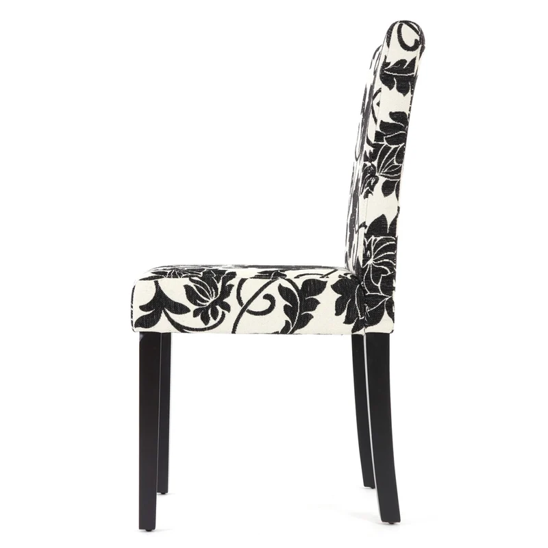 Lot de 2 chaises de salle à manger en tissu imprimé blanc&noir pieds foncés CDS04022