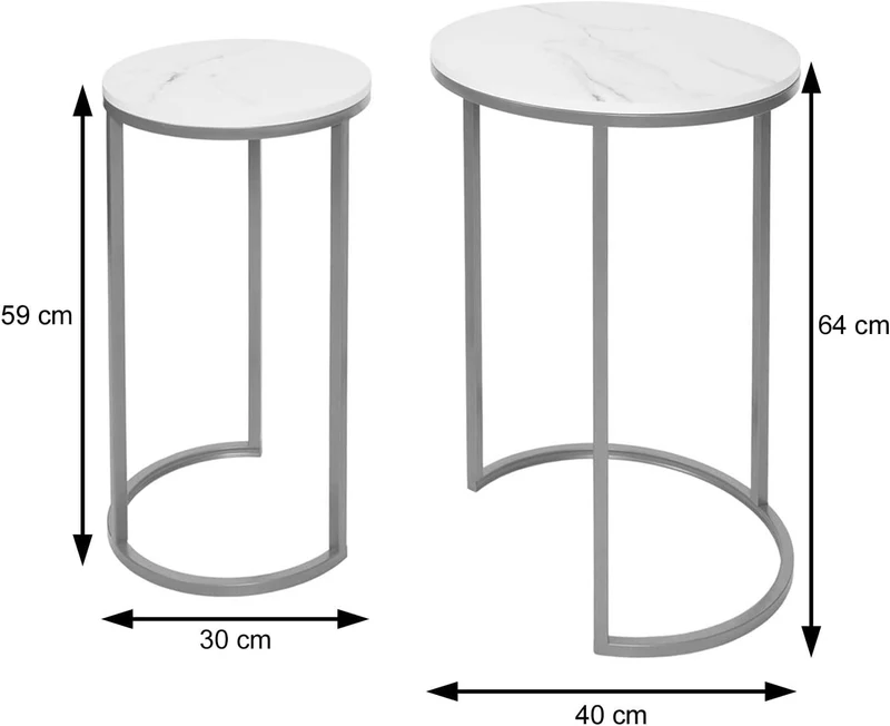 Ensemble de 2 tables d'appoint aspect support plante bouts de canapés marbre MDF blanc et doré TAB04013