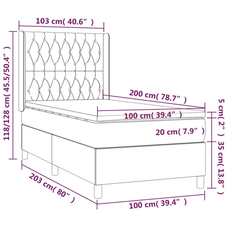 Cadre de lit LED avec sommier tête de lit matelas 100x200 cm tissu gris foncé TDL0208445