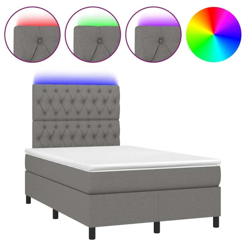 Cadre de lit LED avec sommier tête de lit matelas 120x200 cm tissu gris foncé TDL0208405