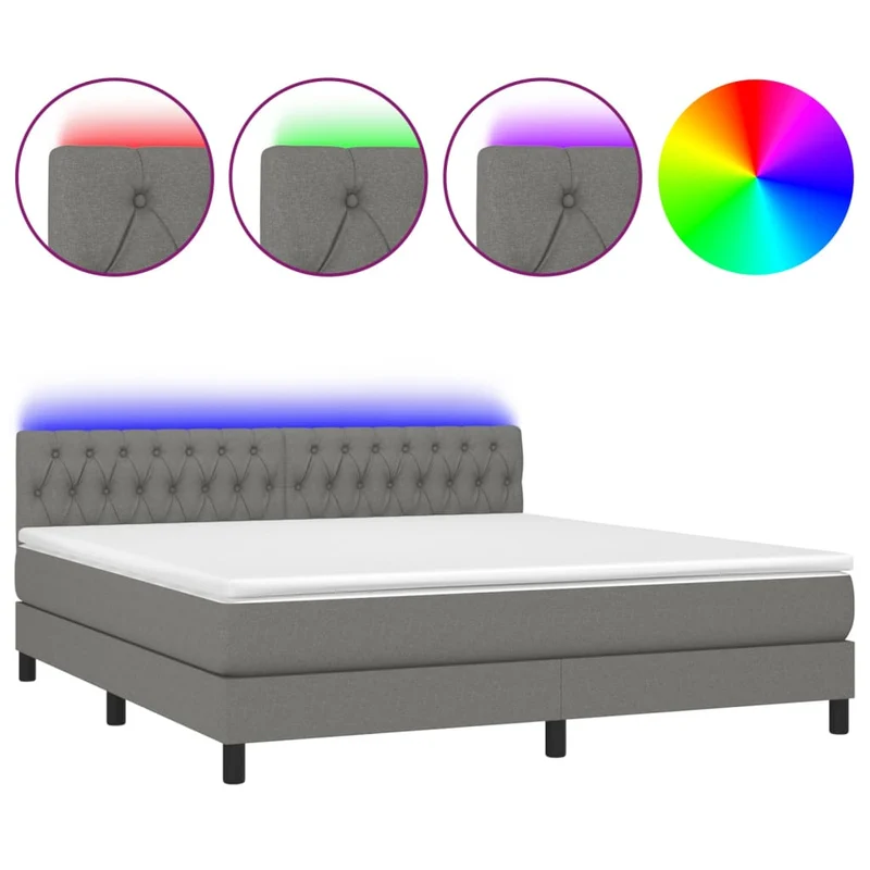 Cadre de lit LED avec sommier tête de lit matelas 180x200 cm tissu gris foncé TDL0208326
