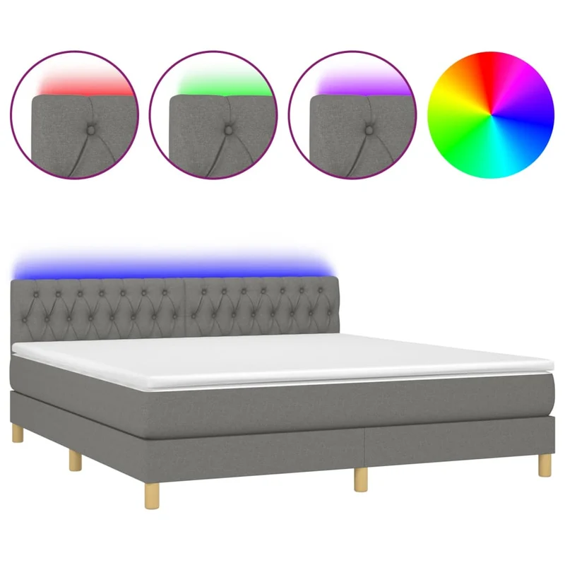 Cadre de lit LED avec sommier tête de lit matelas 180x200 cm tissu gris foncé TDL0208319