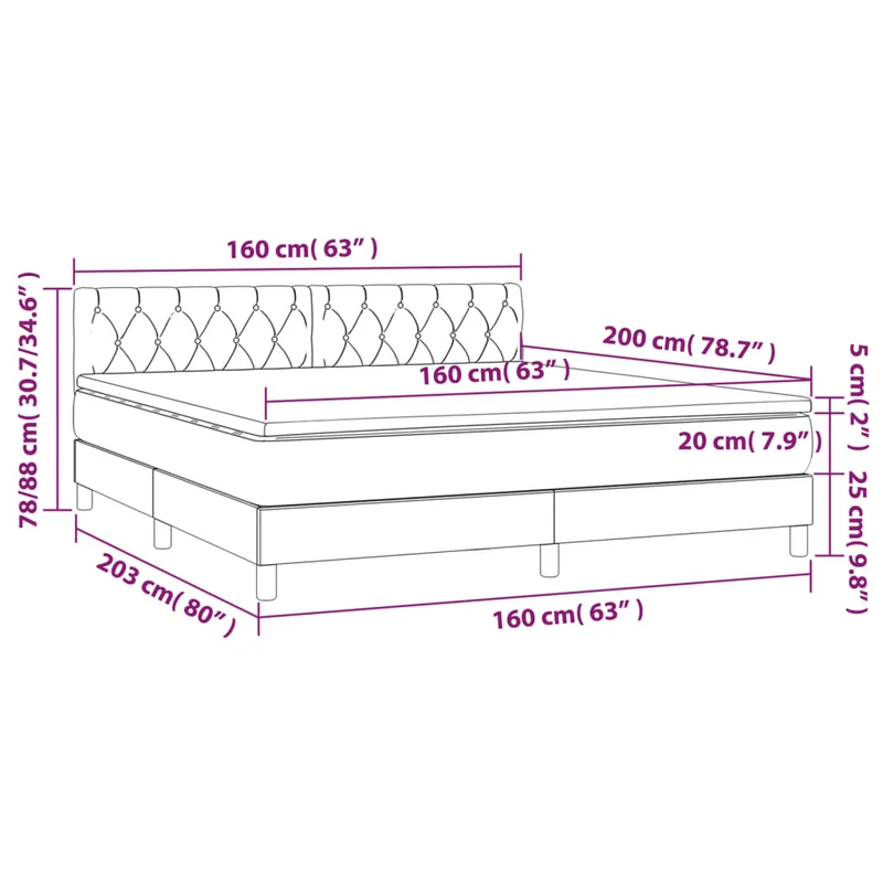 Cadre de lit LED avec sommier tête de lit matelas surmatelas 160x200 cm tissu velours gris foncé TDL0207697