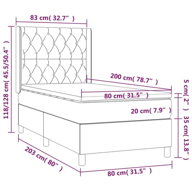 Cadre de lit LED avec sommier tête de lit matelas 80x200cm tissu velours gris foncé TDL0208277