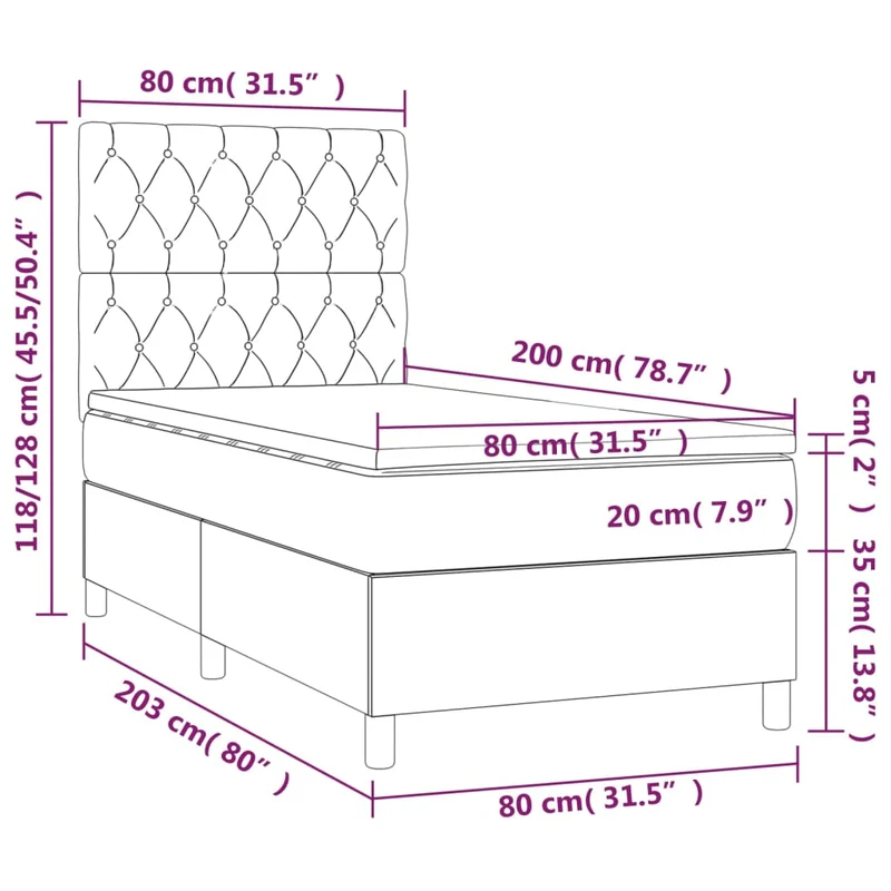 Cadre de lit LED avec sommier tête de lit matelas 80x200cm tissu velours gris foncé TDL0208273