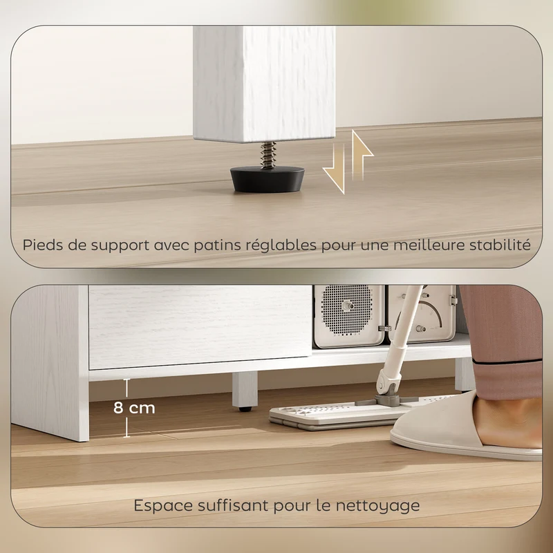 Meuble tv bas salon 110 x 35 x 45 cm rangement modulable étagère réglable coins arrondis scandinave moderne en MDF blanc 21_0003616