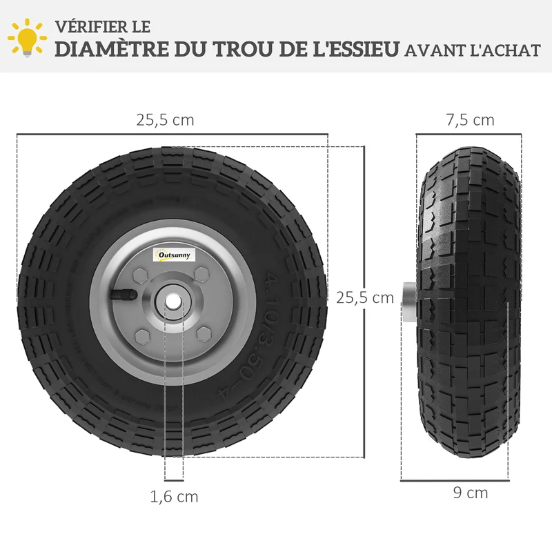 Lot de 4 pneus pour chariot brouette diable 25.5 x 7.5 x 25.5 cm adhérence optimale 80 kg industriel en caoutchouc noir 21_0005471