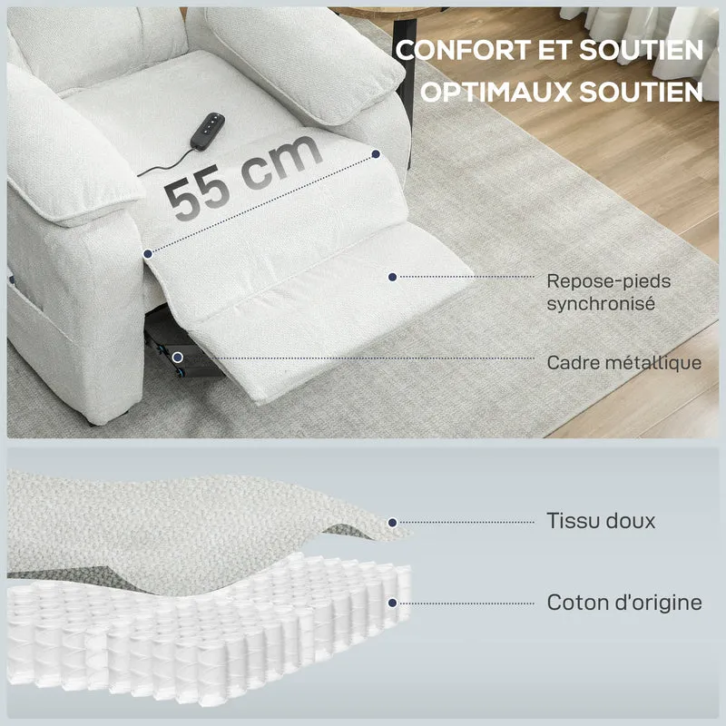 Fauteuil inclinable motorisé 86 x 90 x 103 cm repose-pieds positions mémorisables moderne contemporain en velours crème 21_0003622