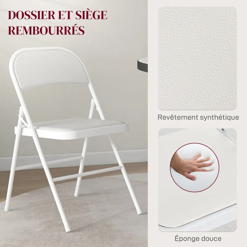 Lot de 2 chaises pliantes salle à manger 45 x 46 x 78 cm assise rembourrée dossier haut moderne épuré en acier blanc 21_0002149