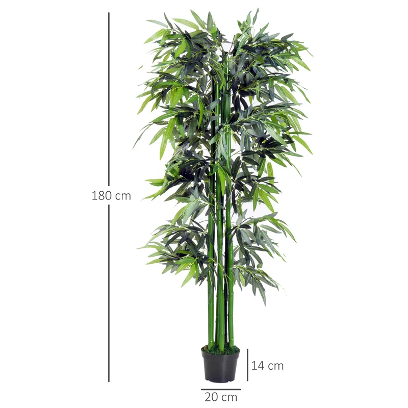 Lot de 2 bambous artificiels 180 x 20 x 14 cm feuillage dense sans arrosage décoratif contemporain en plastique vert 21_0004017