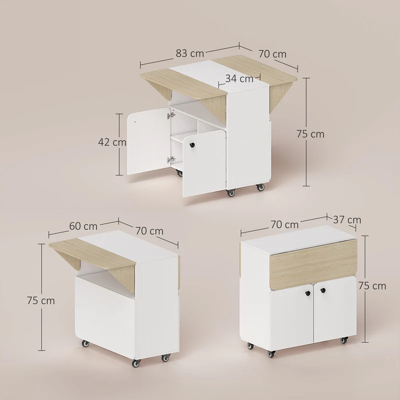 Table à manger pliante roulettes 70 x 83 x 75 cm gain de place modulable design épuré en panneau de particules blanc 21_0002284