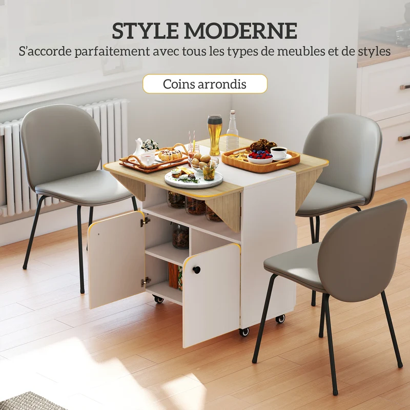Table à manger pliante roulettes 70 x 83 x 75 cm gain de place modulable design épuré en panneau de particules blanc 21_0002284