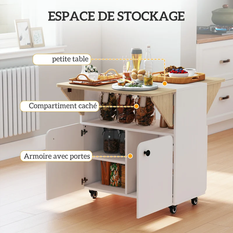 Table à manger pliante roulettes 70 x 83 x 75 cm gain de place modulable design épuré en panneau de particules blanc 21_0002284