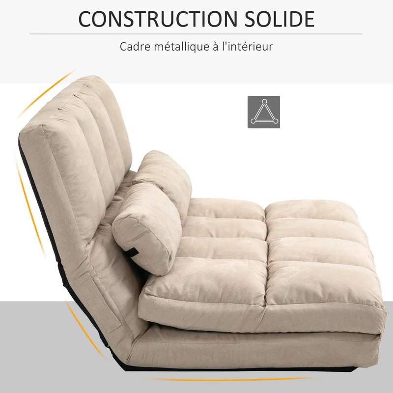 Chauffeuse convertible lit d'appoint 102 x 73 x 60 cm assise confortable dossier réglable tendance en polyester beige 21_0001825