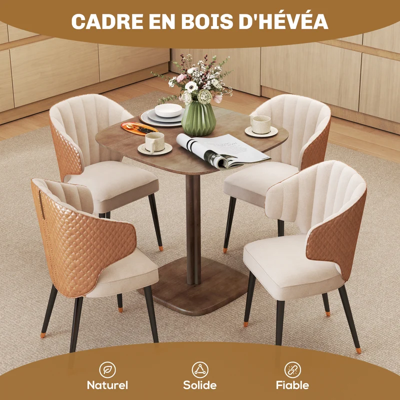 Table à manger carrée 70 x 70 x 75 cm plateau épais coins arrondis moderne épuré pour cuisine en bois d'hévéa marron 21_0003310