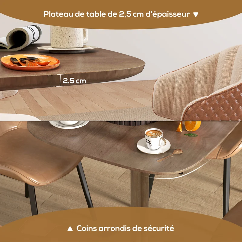 Table à manger carrée 70 x 70 x 75 cm plateau épais coins arrondis moderne épuré pour cuisine en bois d'hévéa marron 21_0003310