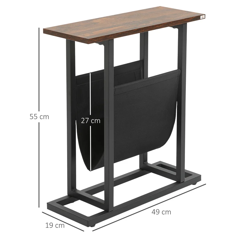 Table d'appoint bout de canapé 49 x 19 x 55 cm porte-revues et plateau rangement pratique design industriel en acier noir 21_0003097