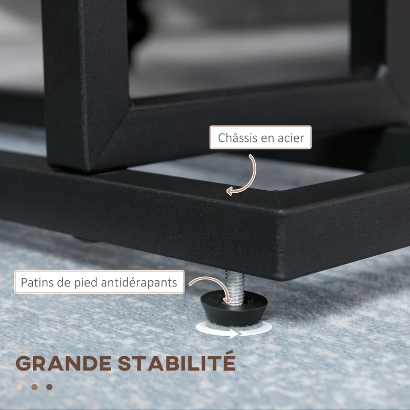 Table d'appoint bout de canapé 49 x 19 x 55 cm porte-revues et plateau rangement pratique design industriel en acier noir 21_0003097