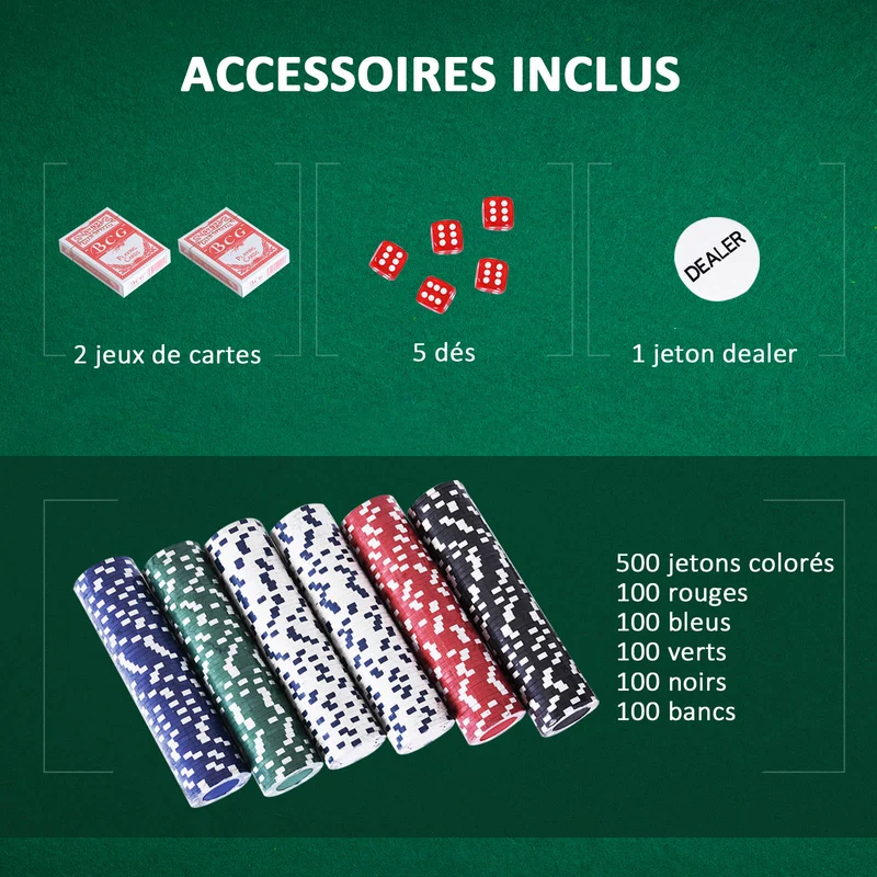 Mallette de poker professionnelle portable 55,5 x 22 x 6,5 cm 500 jetons tournois complète moderne en aluminium argenté 21_0006638