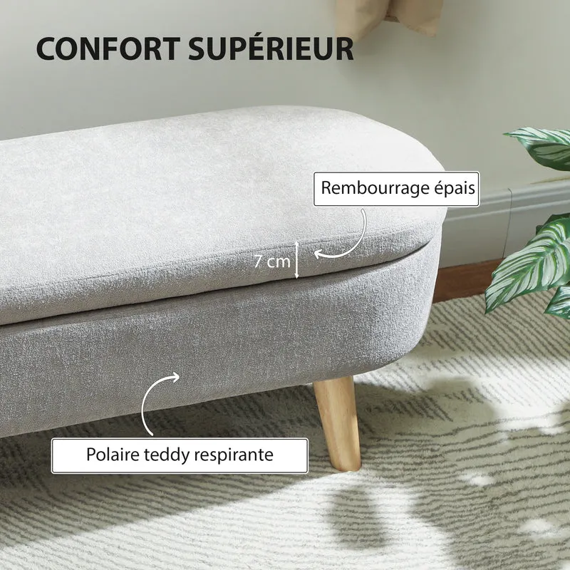 Banc coffre bout de lit 110 x 40 x 43 cm assise rembourrée rangement intégré style scandinave chic en tissu gris clair 21_0001619